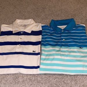 Lot of 2 Vineyard Vines Performance Mens Size Medium Polo Golf Shirts Stripes